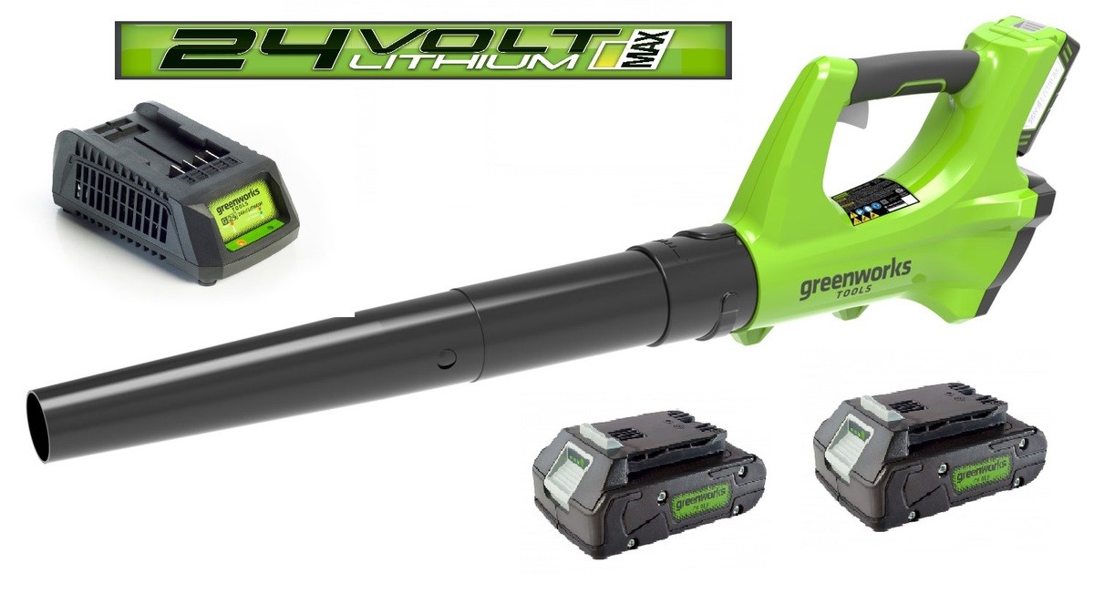 מפוח נטען 24V+ שתי סוללות 2A+מטען מהיר GreenWorks