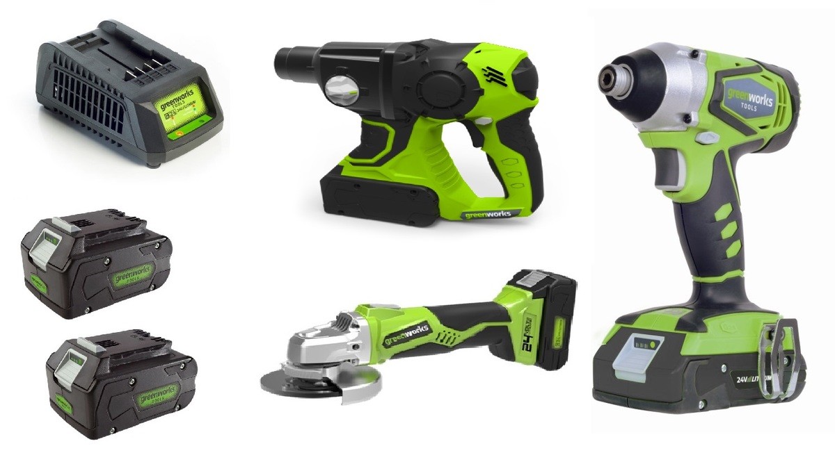 סט 3 כלים נטענים 24V פטישון + משחזת + מברגה אימפקטGreenWorks