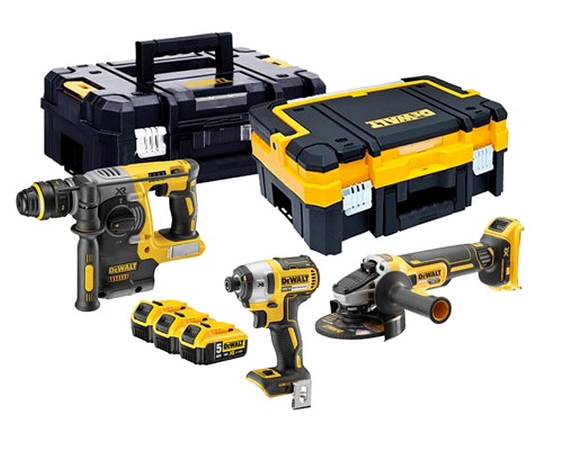 סט 3 כלים 18V עם 3 סוללות 5A דיוולט DEWALT
