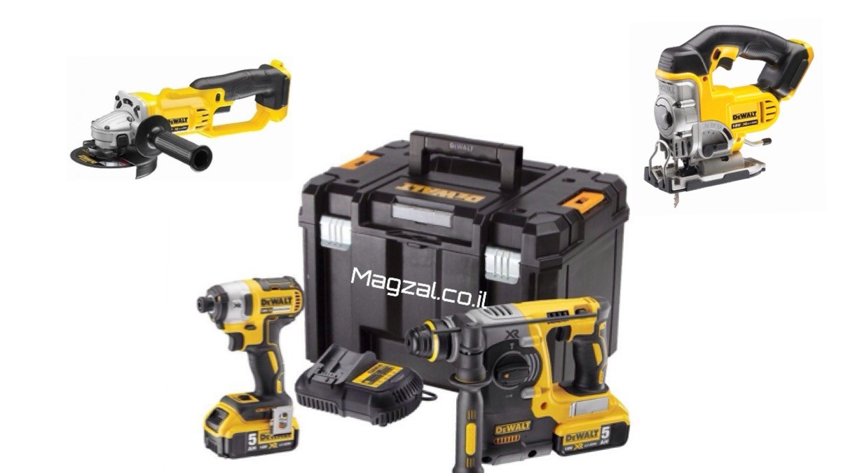 סט 4 כלים נטענים 18V פטישון + משחזת + מסור אנכי + מברגה אימפקט